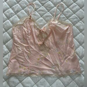 Vintage 1970s Barbizon Cami Bibi Floral Butterfly Pink Lace Lingerie Top S M